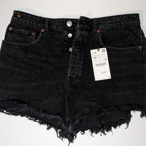 NWT ZARA Distressed Black Denim Shorts (High-Waisted)